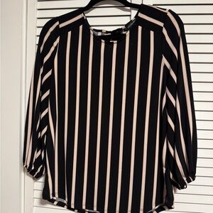 Adrianna Papell Black and Cream Striped Blouse